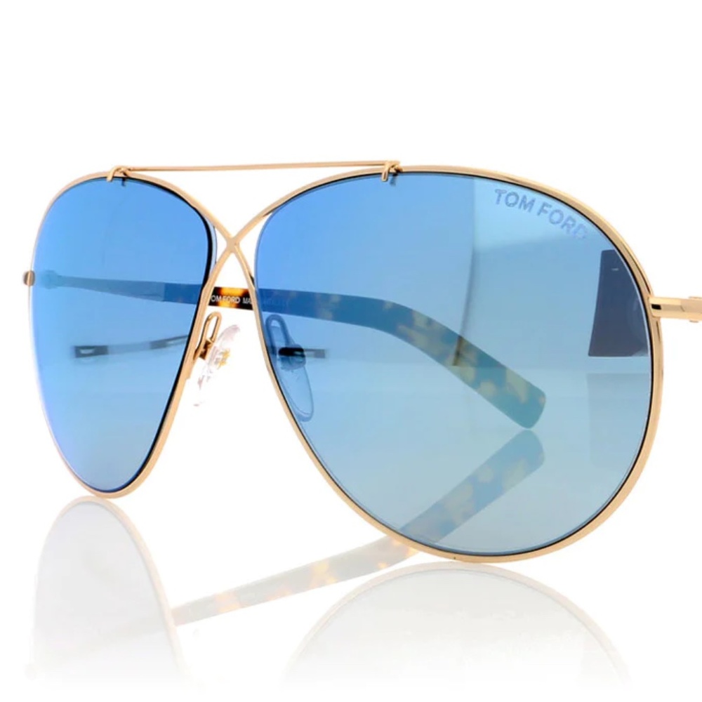 Tom Ford  Eva Aviator Sunglasses Shiny Rose Gold Blue Mirror Like New w. Box